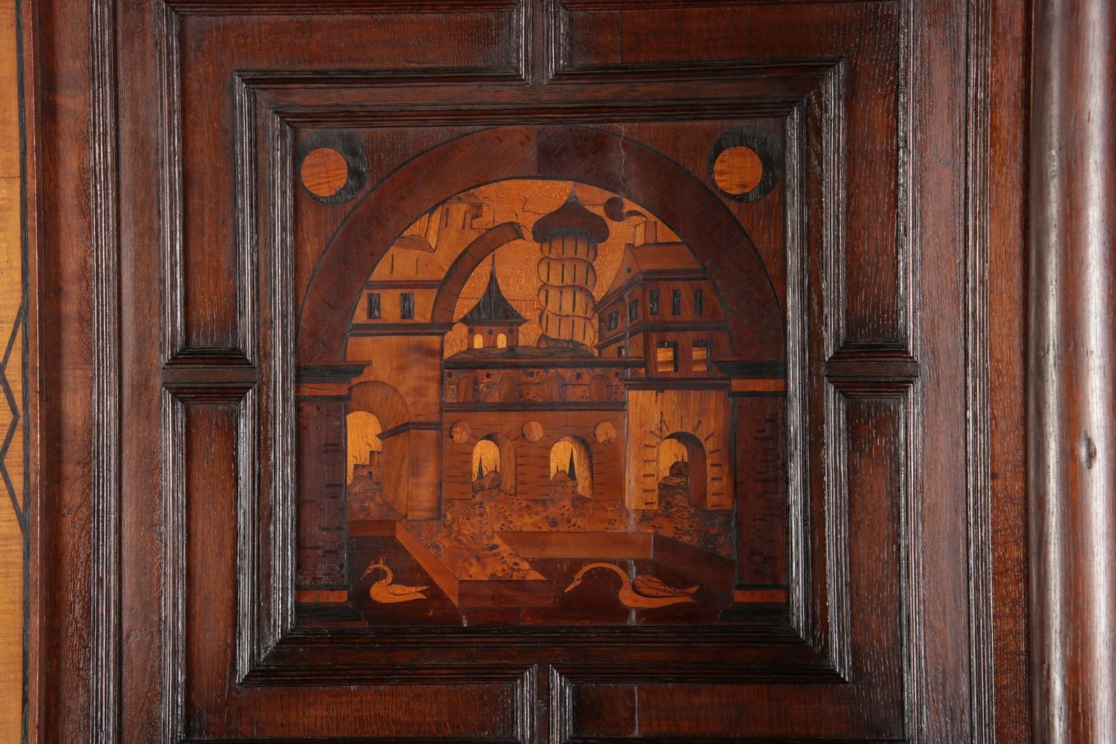 Antique Historicism Buffet With Architecture Inlaid, 19th Century photo vintage
