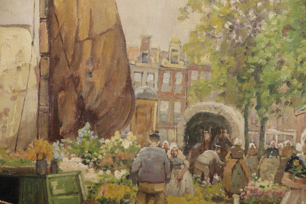R. Hornemann, Flower Market On The Canal In Amsterdam, 1900s, Oil On Canvas photo 707.0