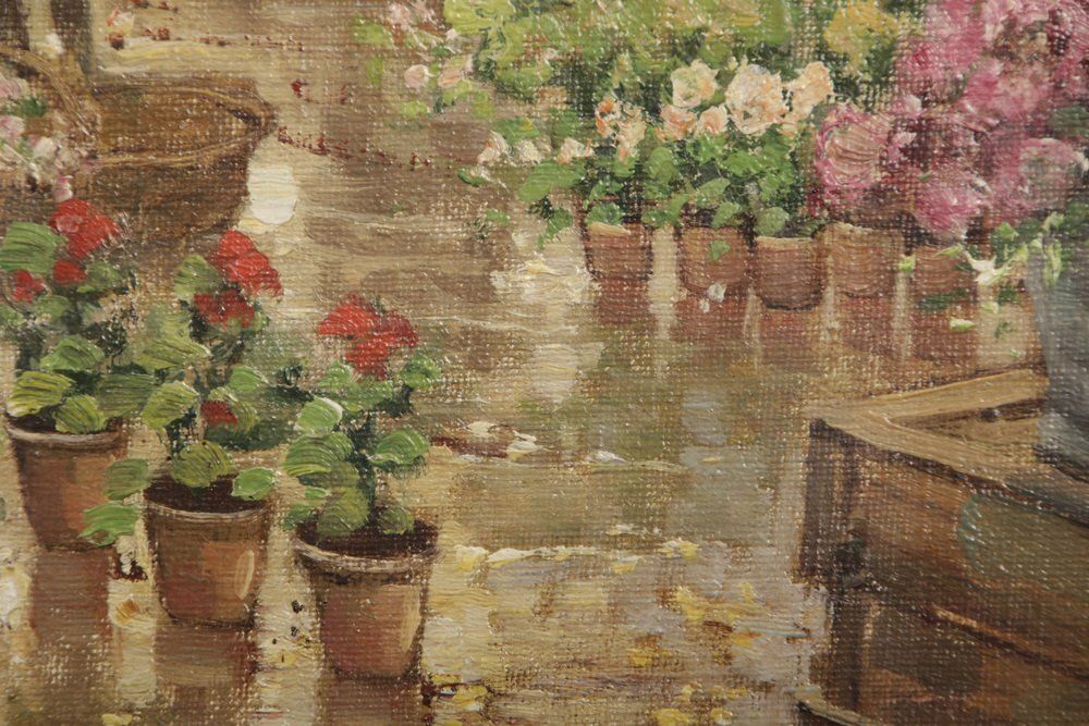 photo for sale R. Hornemann, Flower Market On The Canal In Amsterdam, 1900s, Oil On Canvas