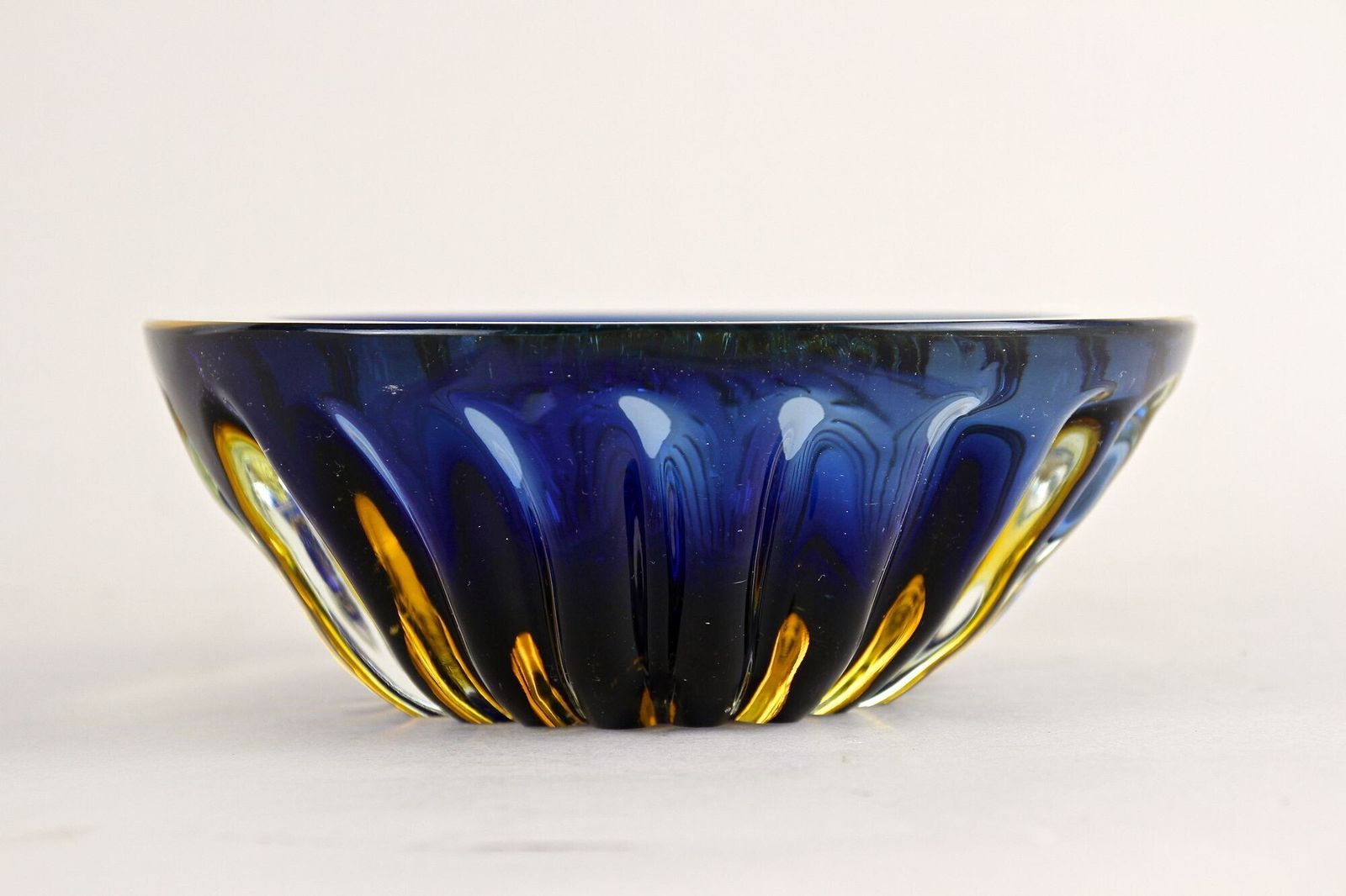 Mid Century Murano Glass Bowl, Dark Blue/ Amber, Italy Ca. 1960 photo Home Decor