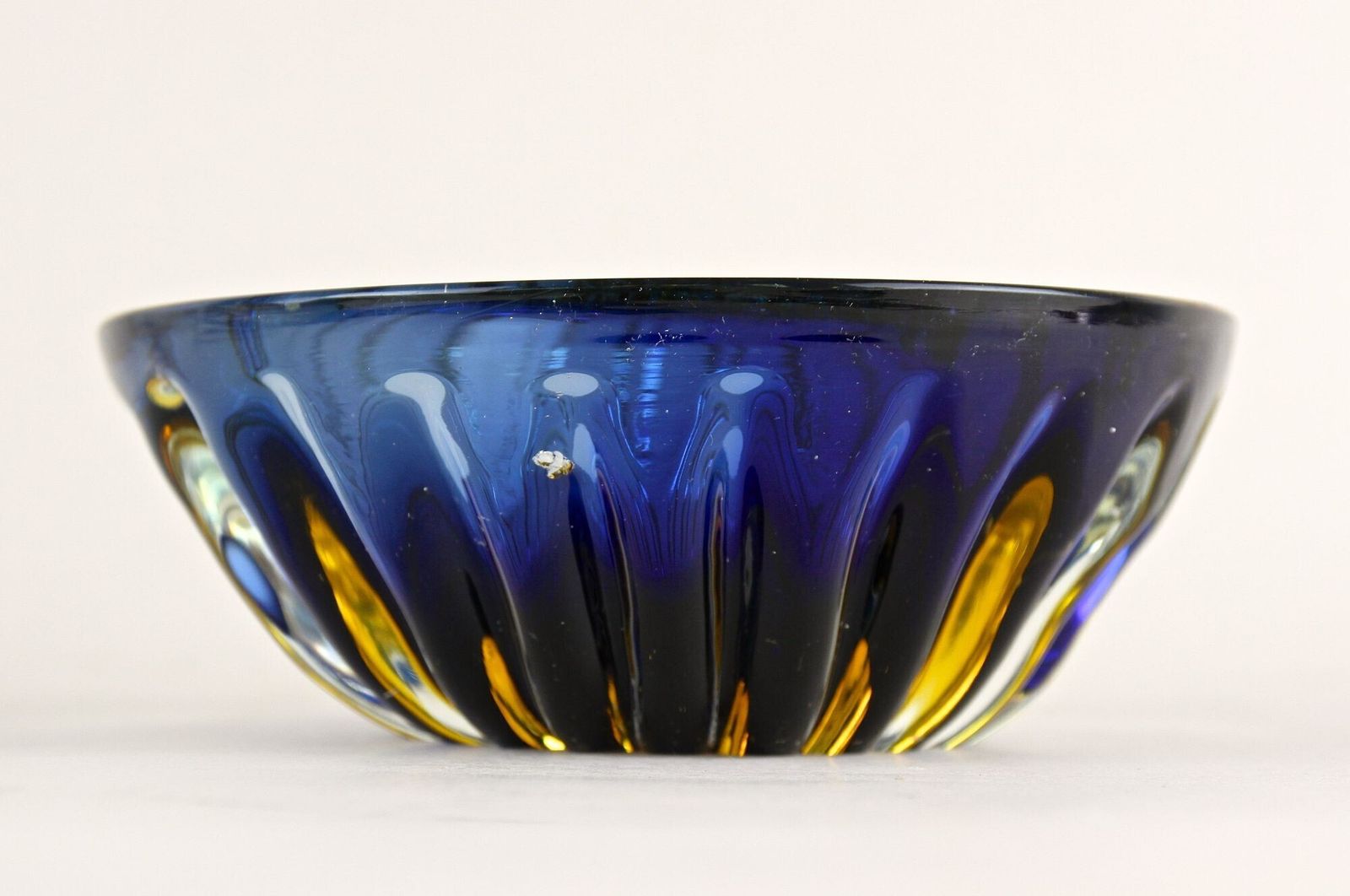 Mid Century Murano Glass Bowl, Dark Blue/ Amber, Italy Ca. 1960 photo vintage