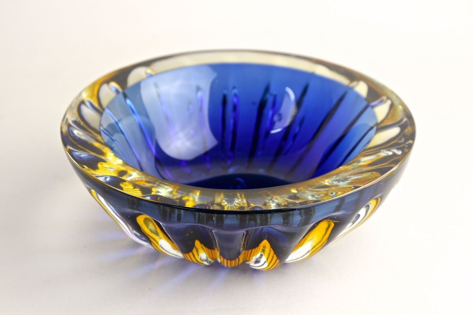 520.0 Mid Century Murano Glass Bowl, Dark Blue/ Amber, Italy Ca. 1960 photo