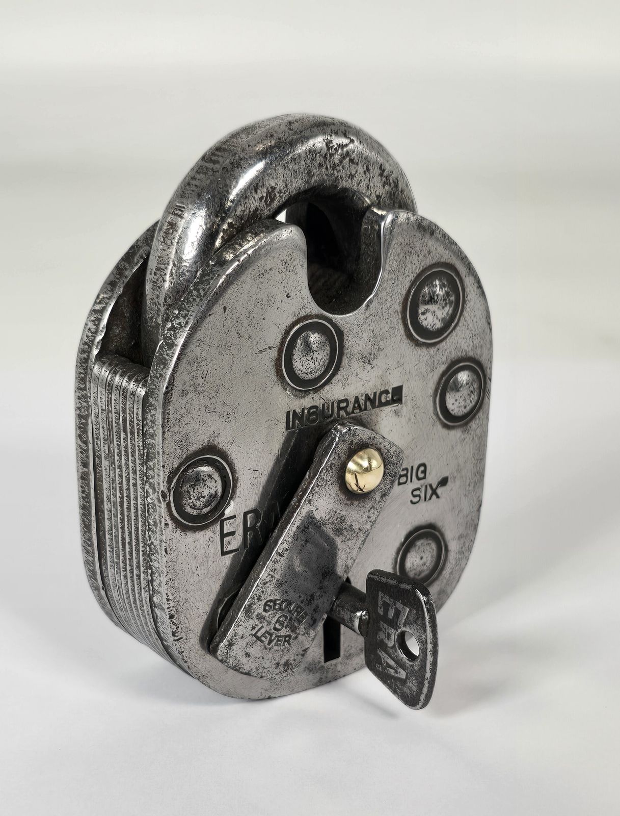Home Decor An Industrial Era 1930s Insurance Six Leaver Steel Padlock photo
