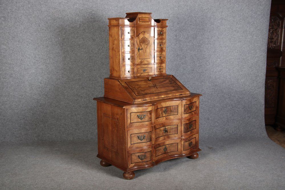 Antique 18th Century Baroque Tabernacle Secretary In Oak With Walnut Veneer, 1730s photo buy