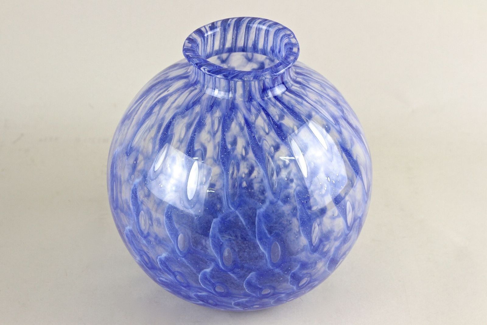 20th Century Blue Murano Glass Ball Vase, Mid Century Modern, Italy Ca. 1970 photo Home Decor