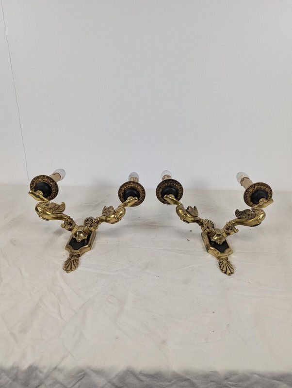 Empire Style Bronze Wall Lights, Set Of 2 photo for sale
