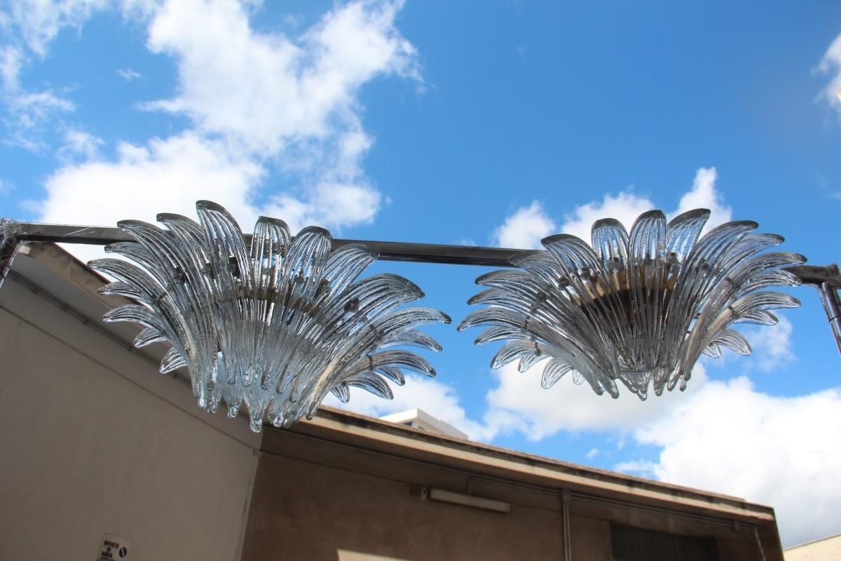 Pair Of Chandelier Palmette Barovier Design Italy 1970s Transparent Glass Round photo 3708.0
