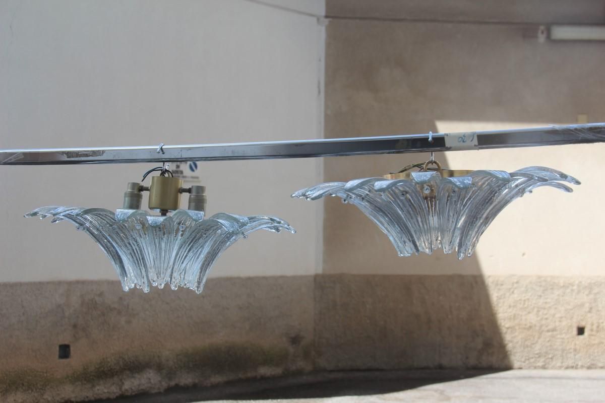 photo furniture Pair Of Chandelier Palmette Barovier Design Italy 1970s Transparent Glass Round