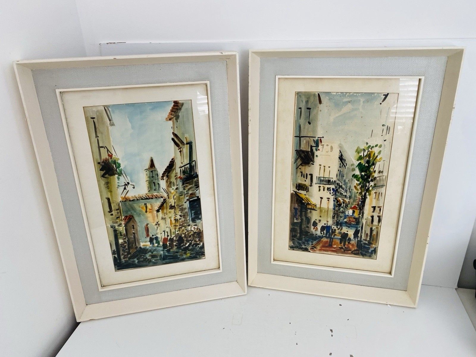 Pair Of Diaz Framed Street Scene Prints Mediterranean Village Art Wall Decor Vtg