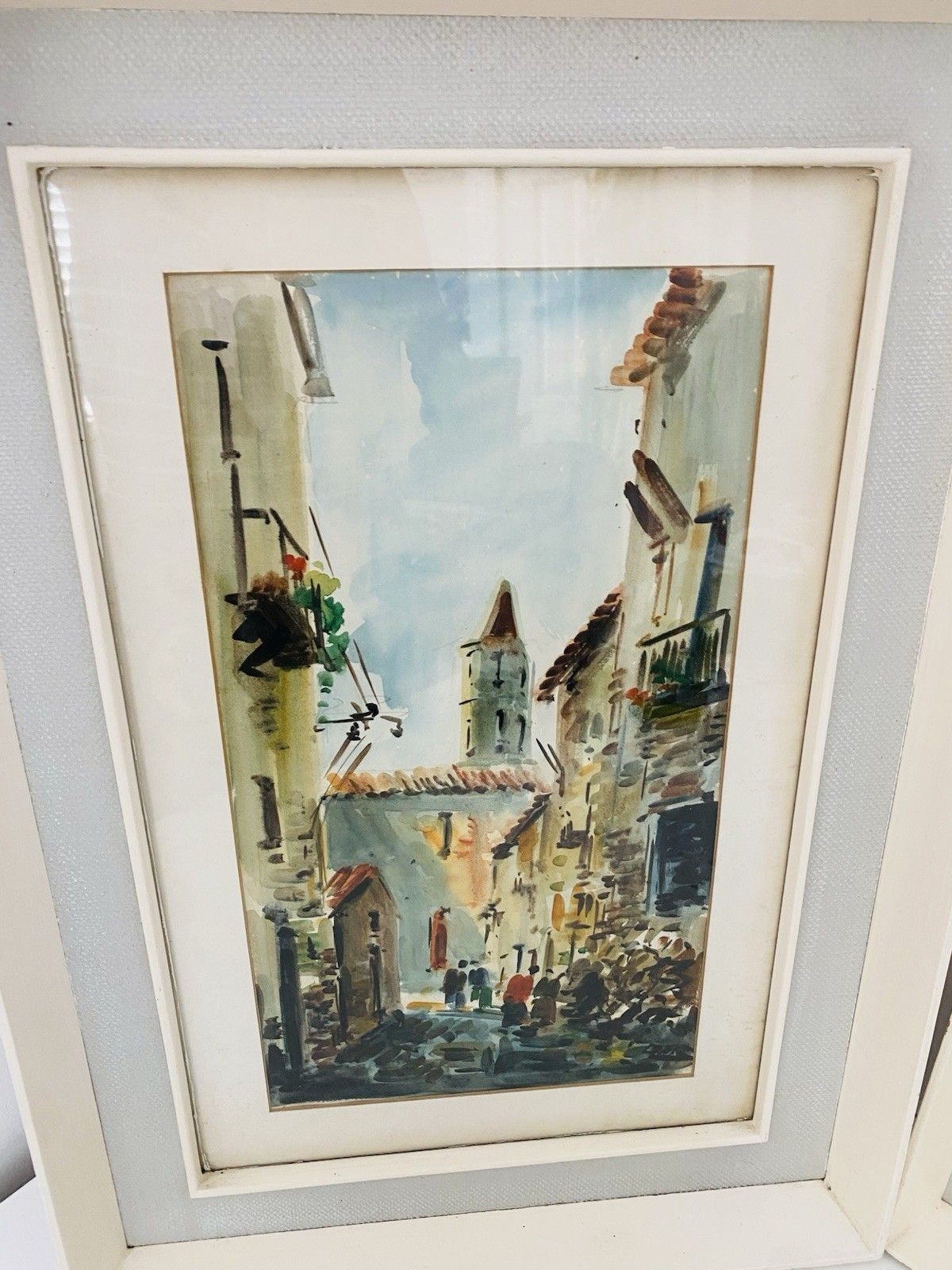 Pair Of Diaz Framed Street Scene Prints Mediterranean Village Art Wall Decor Vtg photo vintage