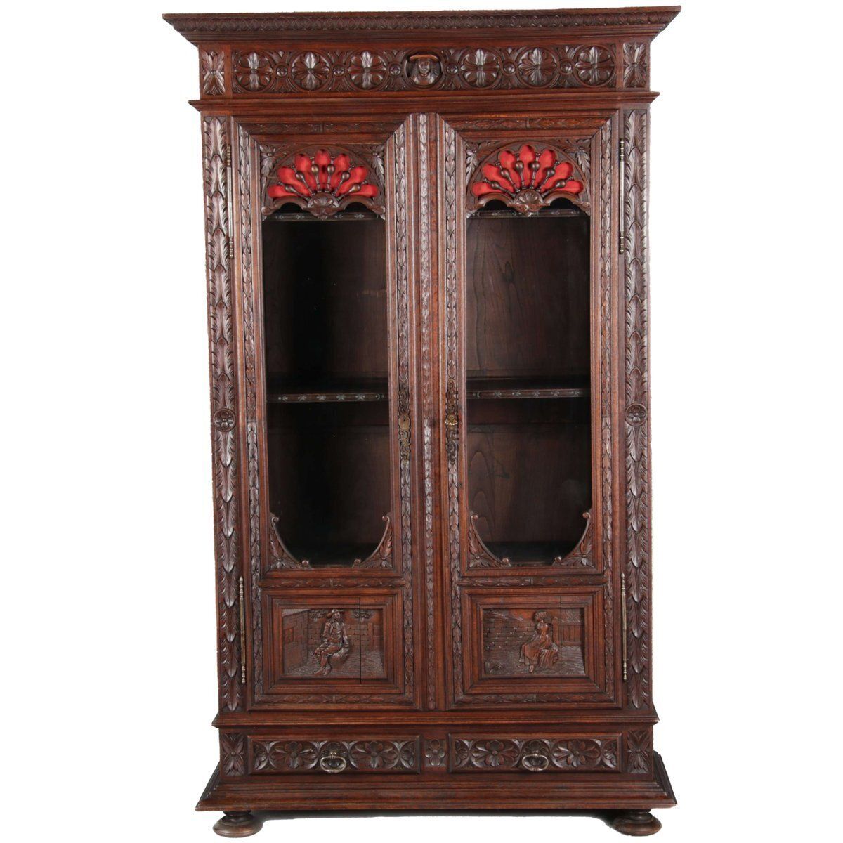 Antique Breton Wilhelminian Historism Oak Vitrine, 19th Century