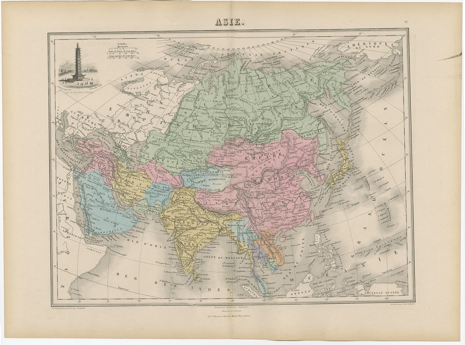 Antique Map Of Asia By Migeon (1880)