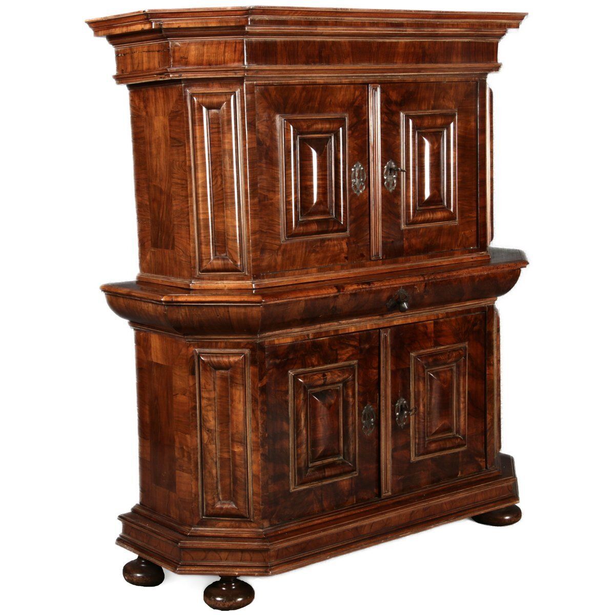 Antique Baroque Wave Top Cabinet In Walnut, 1720 photo furniture