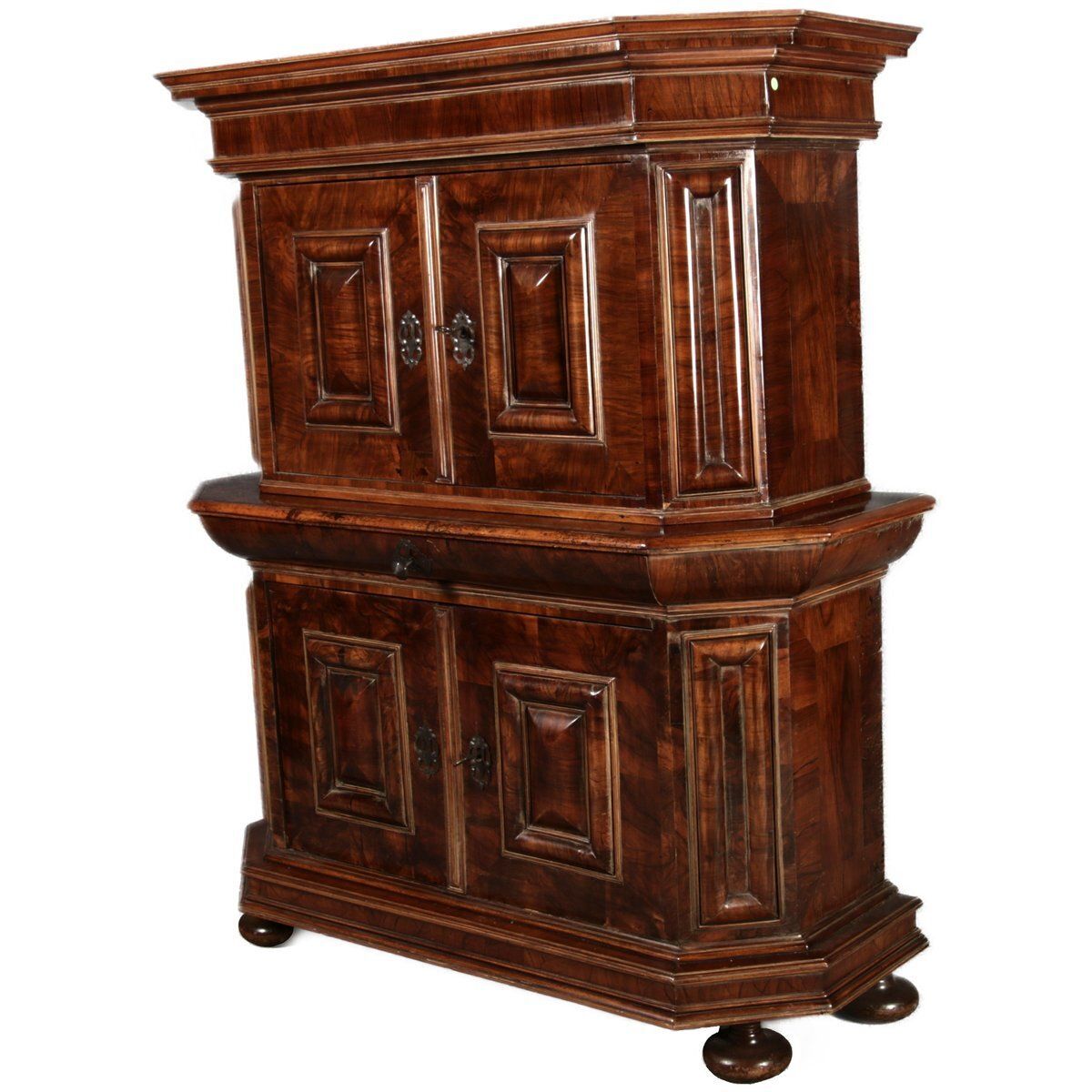 Antique Baroque Wave Top Cabinet In Walnut, 1720 photo for sale
