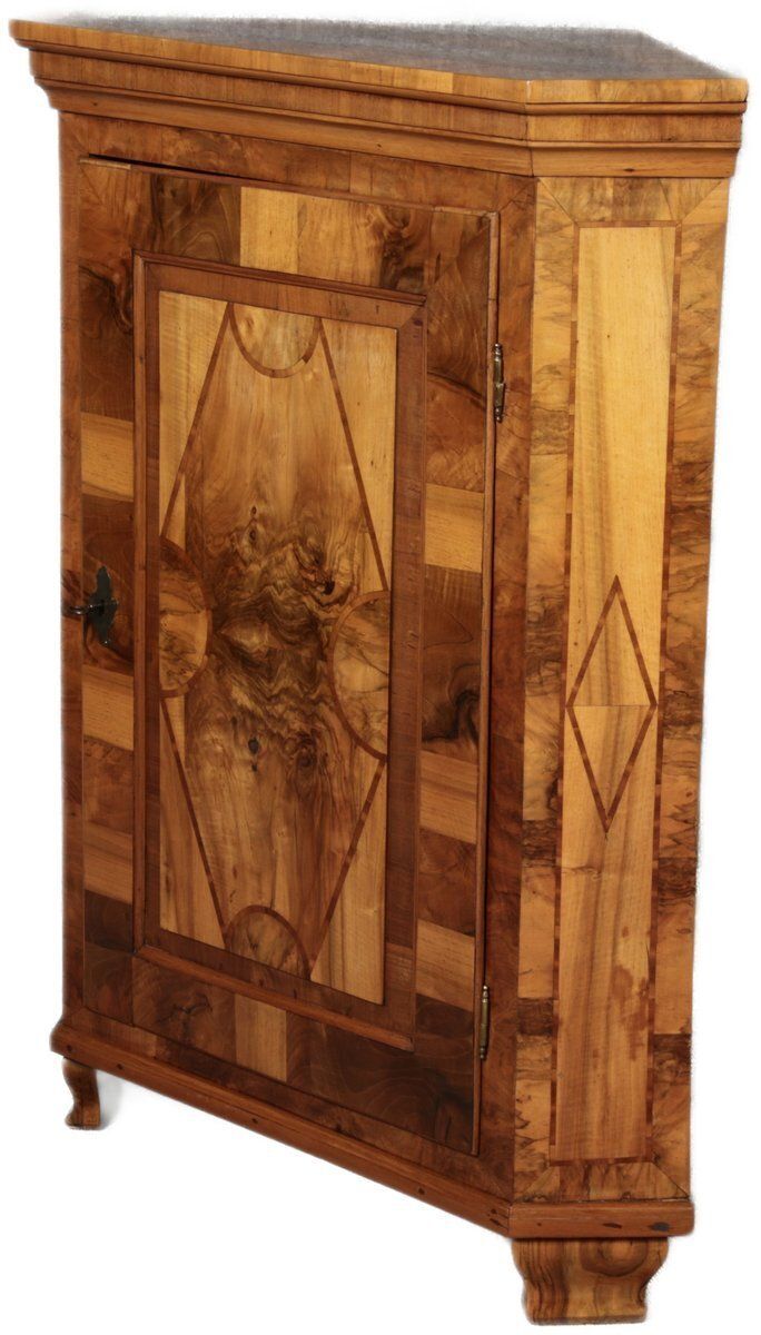 19 Century Baroque Corner Cabinet In Walnut Veneered, 1800s photo for sale
