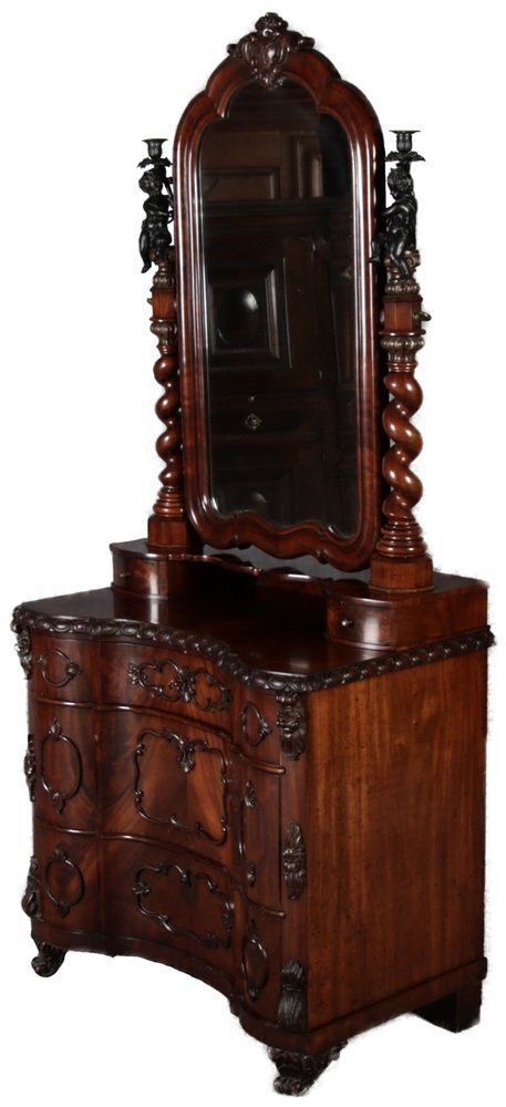 Narrow Chest Of Drawers In Mahogany With Cast Iron Candlesticks And Mirror, 1860s photo for sale