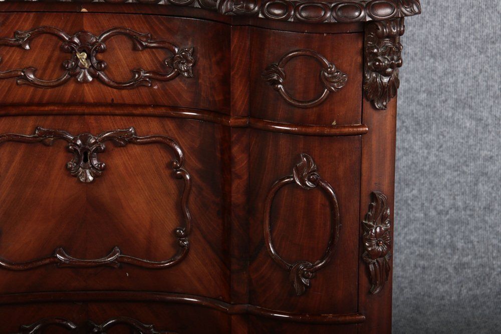photo buy Narrow Chest Of Drawers In Mahogany With Cast Iron Candlesticks And Mirror, 1860s