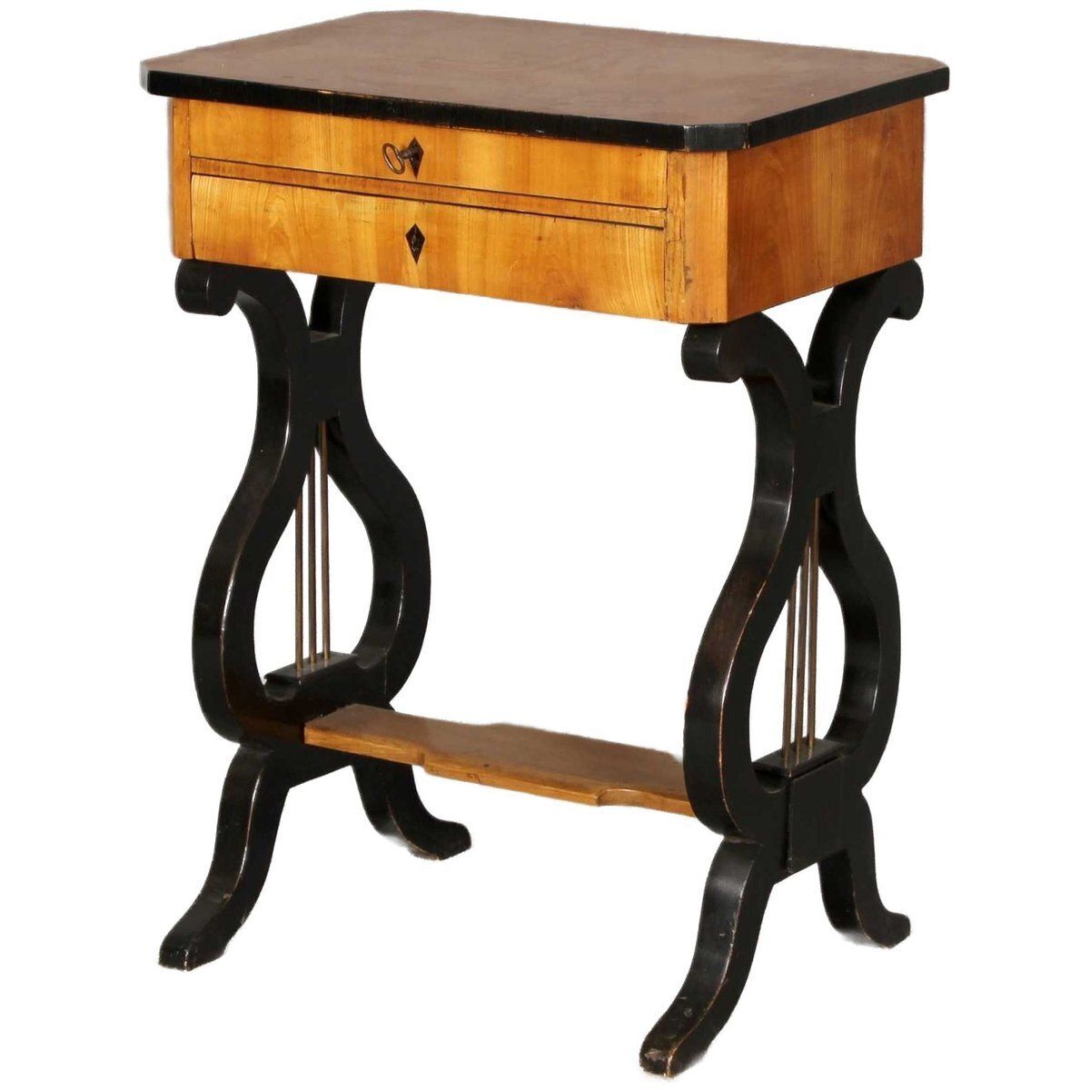 19th Century Lyra Sewing Table In Black Cherry Wood, 1820 photo furniture