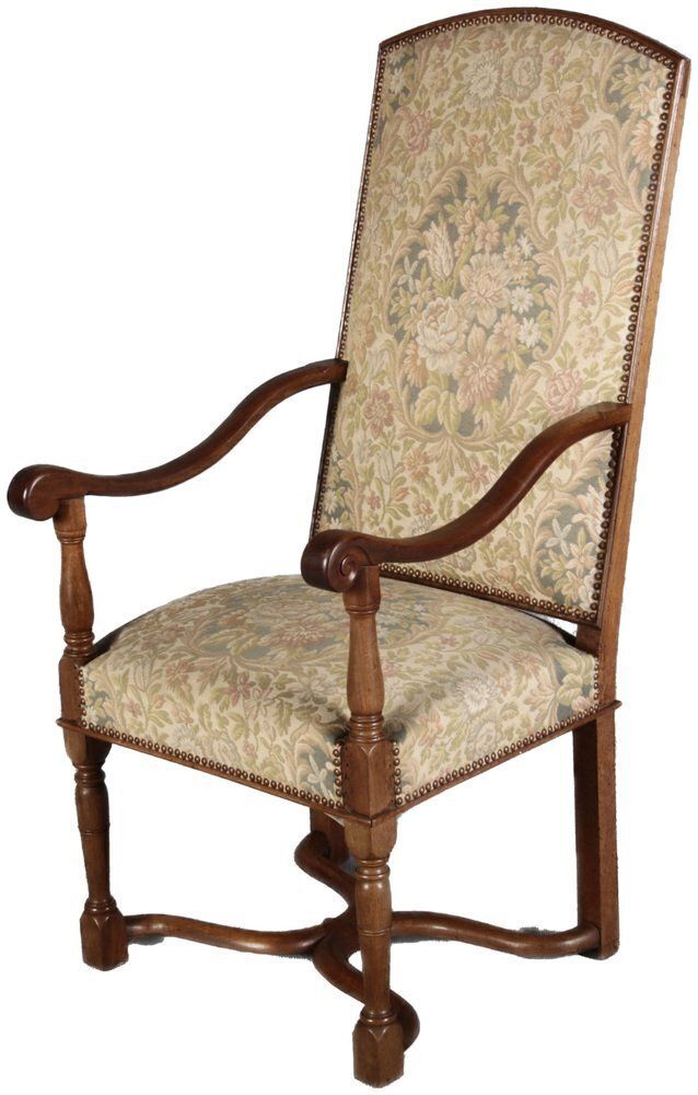 Antique Armchair With Floral Cover In Walnut, 1880 photo for sale