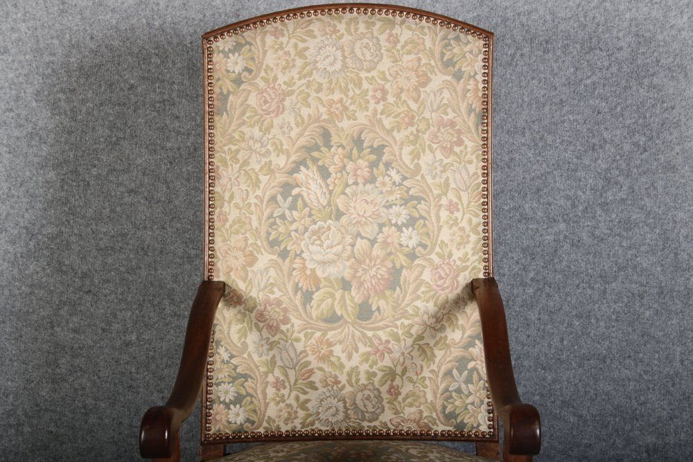 Antique Armchair With Floral Cover In Walnut, 1880 photo Furniture
