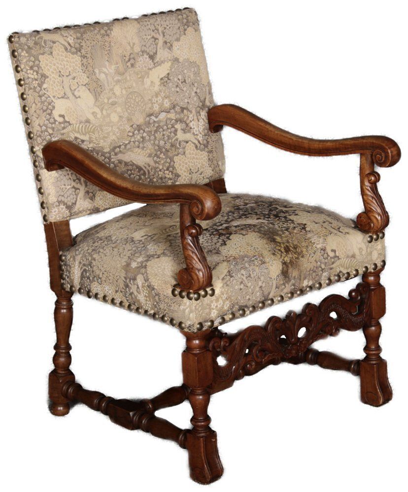 Antique Baroque Armchairs In Walnut, 1800, Set Of 3 photo for sale