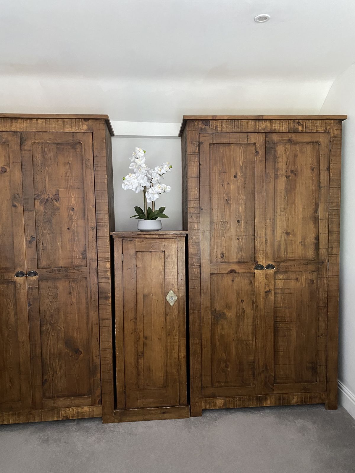 Pair Of Tall Wardrobes Custom Handmade Planed Solid Wood 7ft 6” Tall photo 995.0
