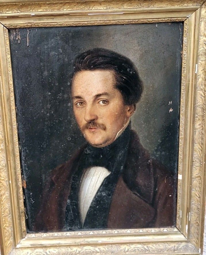 1436.0 Portrait Of Man. Oil Painting On Wood Panel 19th Century photo