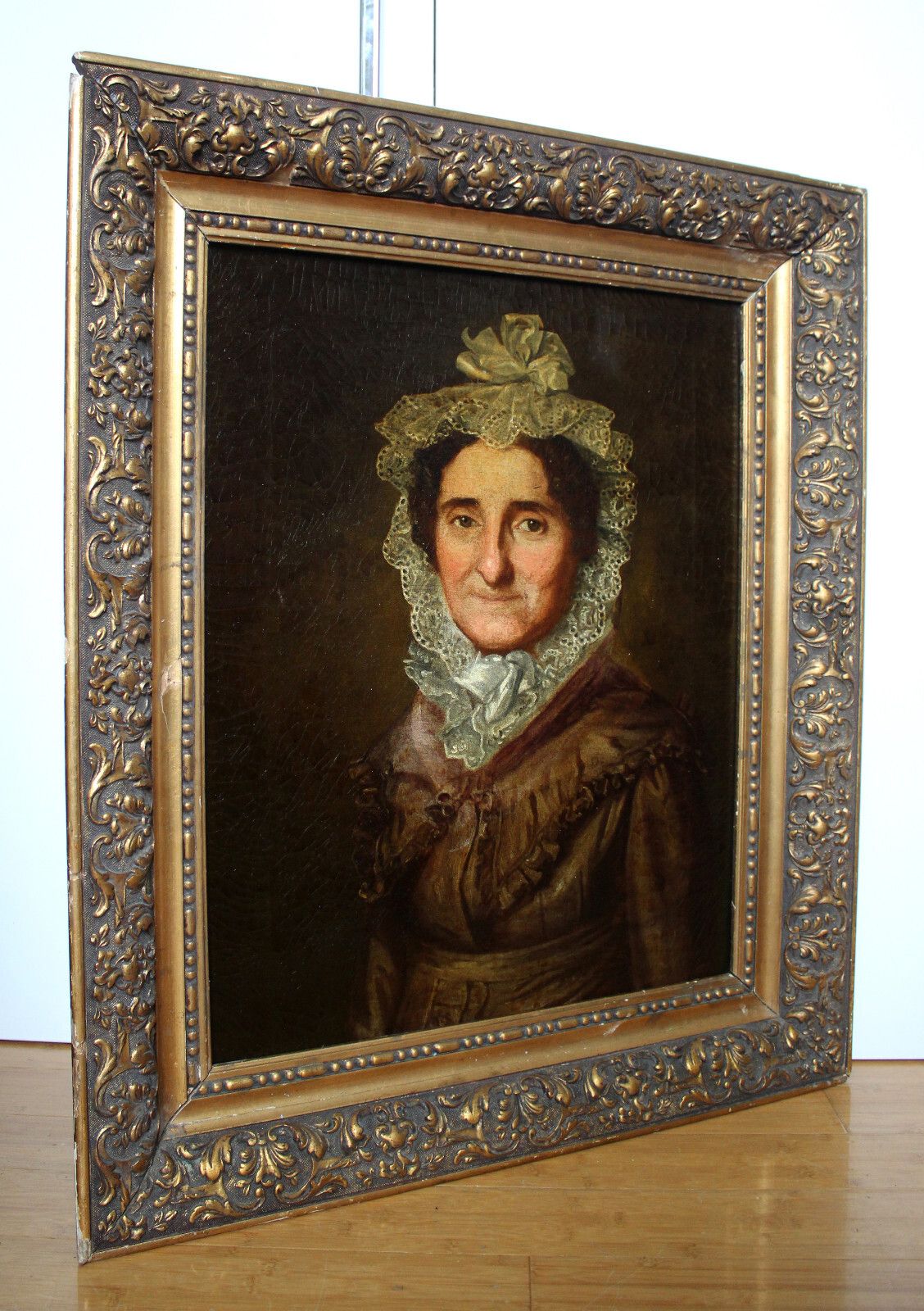 Biedermeier Portrait Of An Elderly Lady With Lace Hood Around 1800 photo for sale