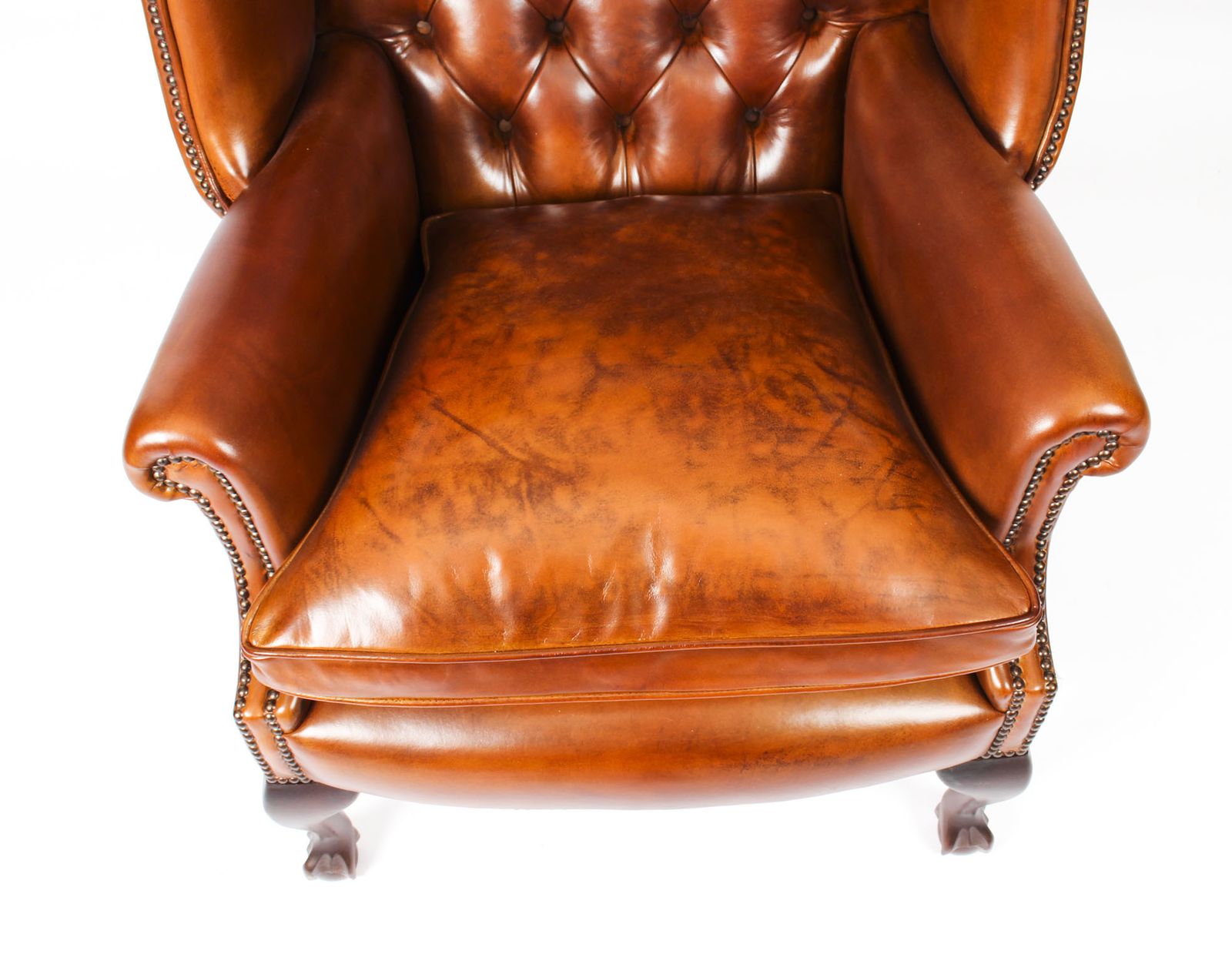 Bespoke Leather Chippendale Wing Back Chair Armchair Burnt Amber photo 2250.0