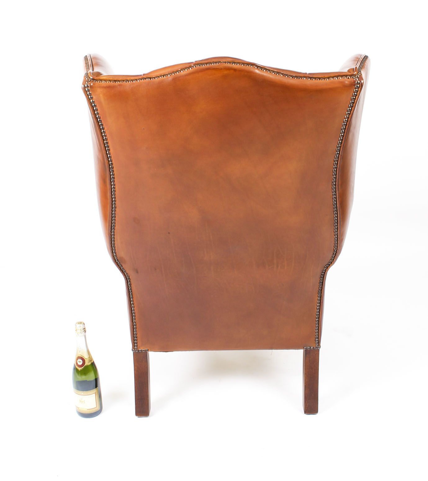 Furniture Bespoke Leather Chippendale Wing Back Chair Armchair Burnt Amber photo