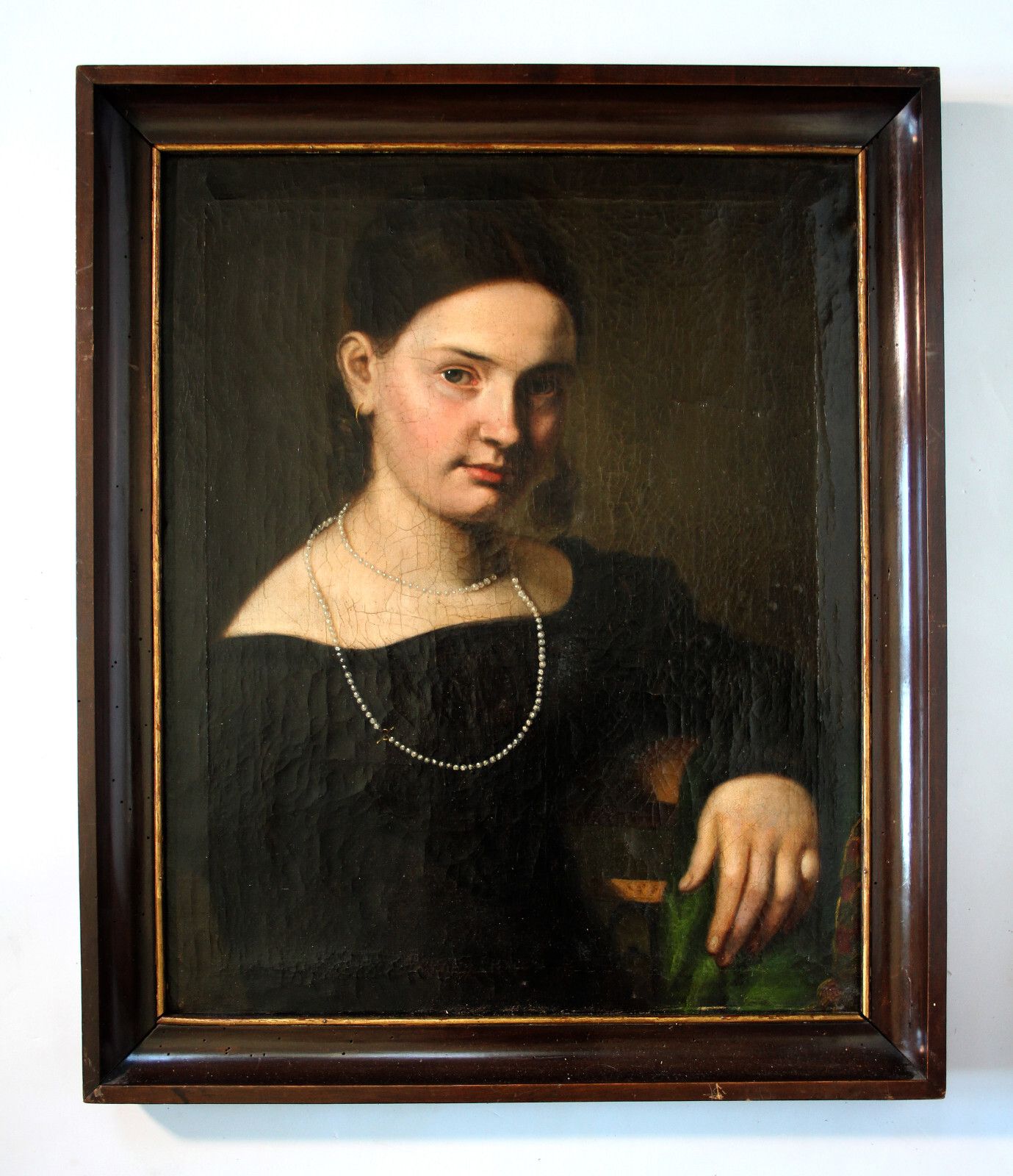 Gorgeous Portrait Of A Young Beautiful Lady With Pearl Necklace Around 1800