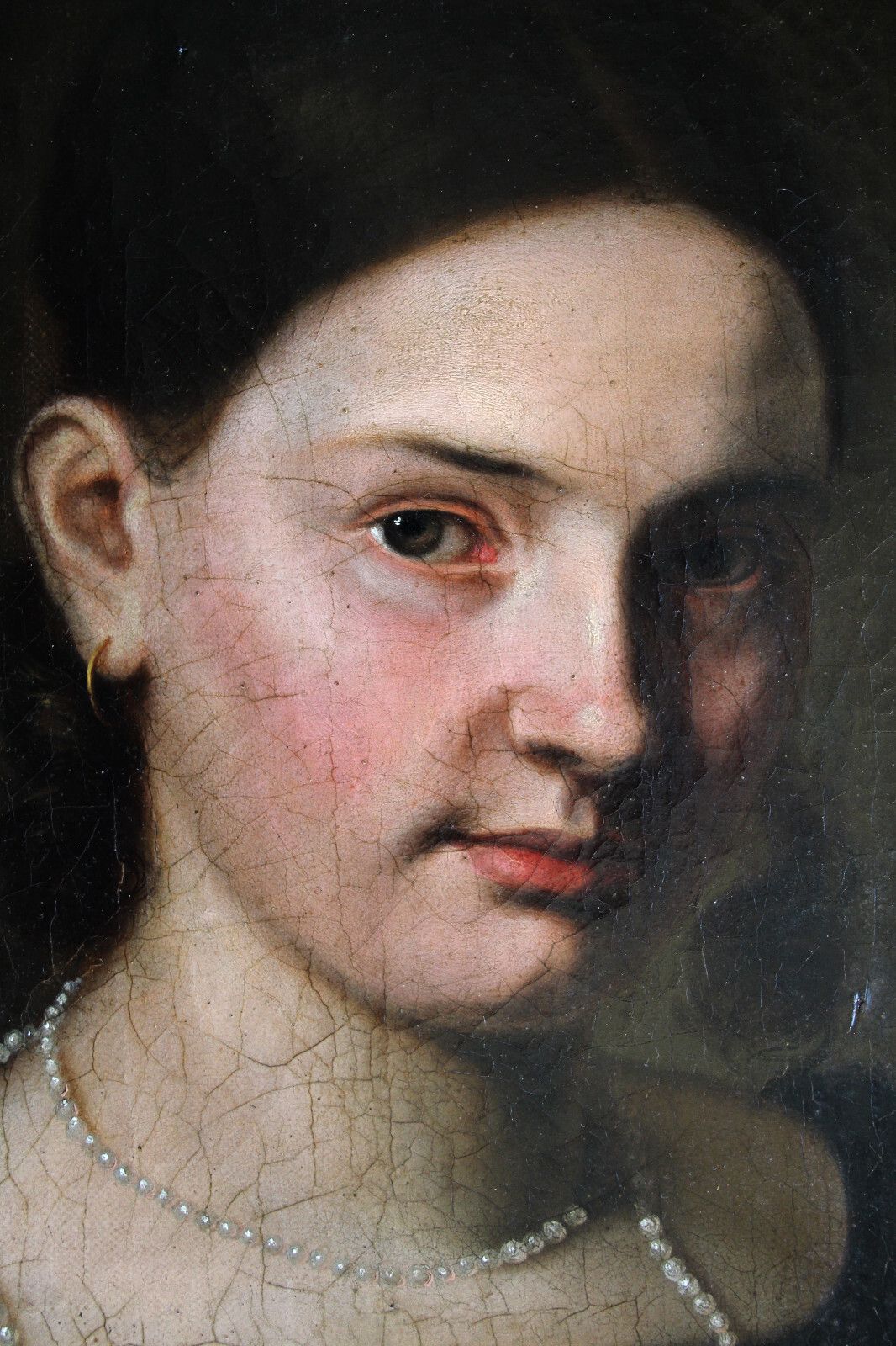 1495.0 Gorgeous Portrait Of A Young Beautiful Lady With Pearl Necklace Around 1800 photo