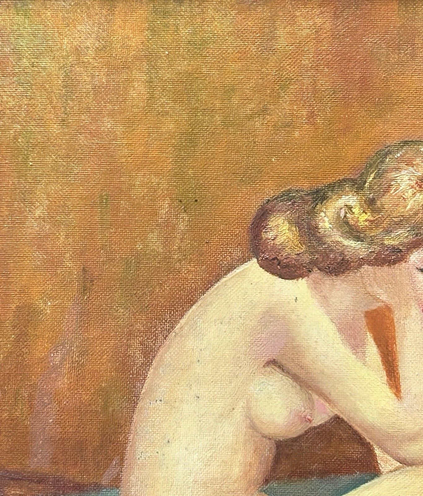 Nude Female Portrait, Original Antique Oil Painting On Hardboard, Framed photo vintage