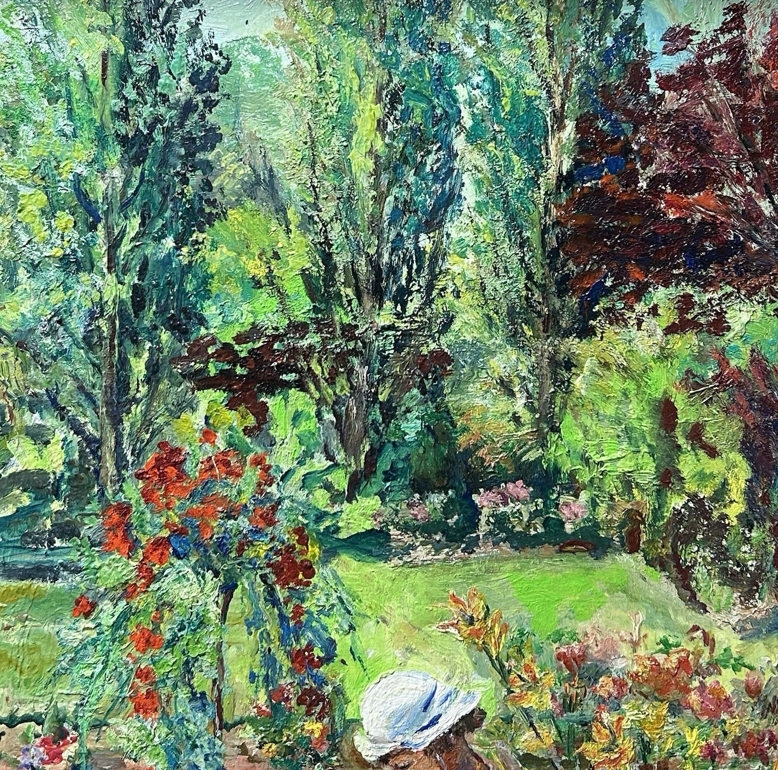 Large Vintage Oil Painting, Garden Landscape, Hand Made, Framed photo 5500.0