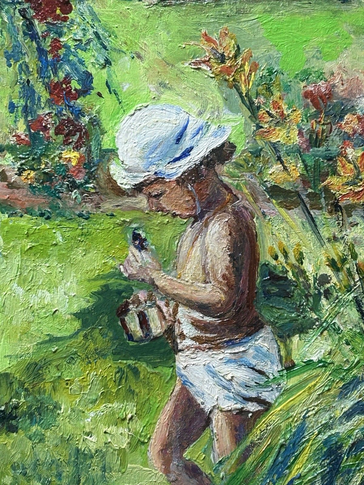 Large Vintage Oil Painting, Garden Landscape, Hand Made, Framed photo buy