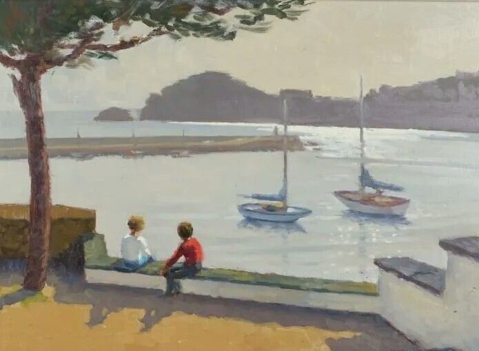 Oil Painting Seascape Boats Impressionist 20th Century photo furniture