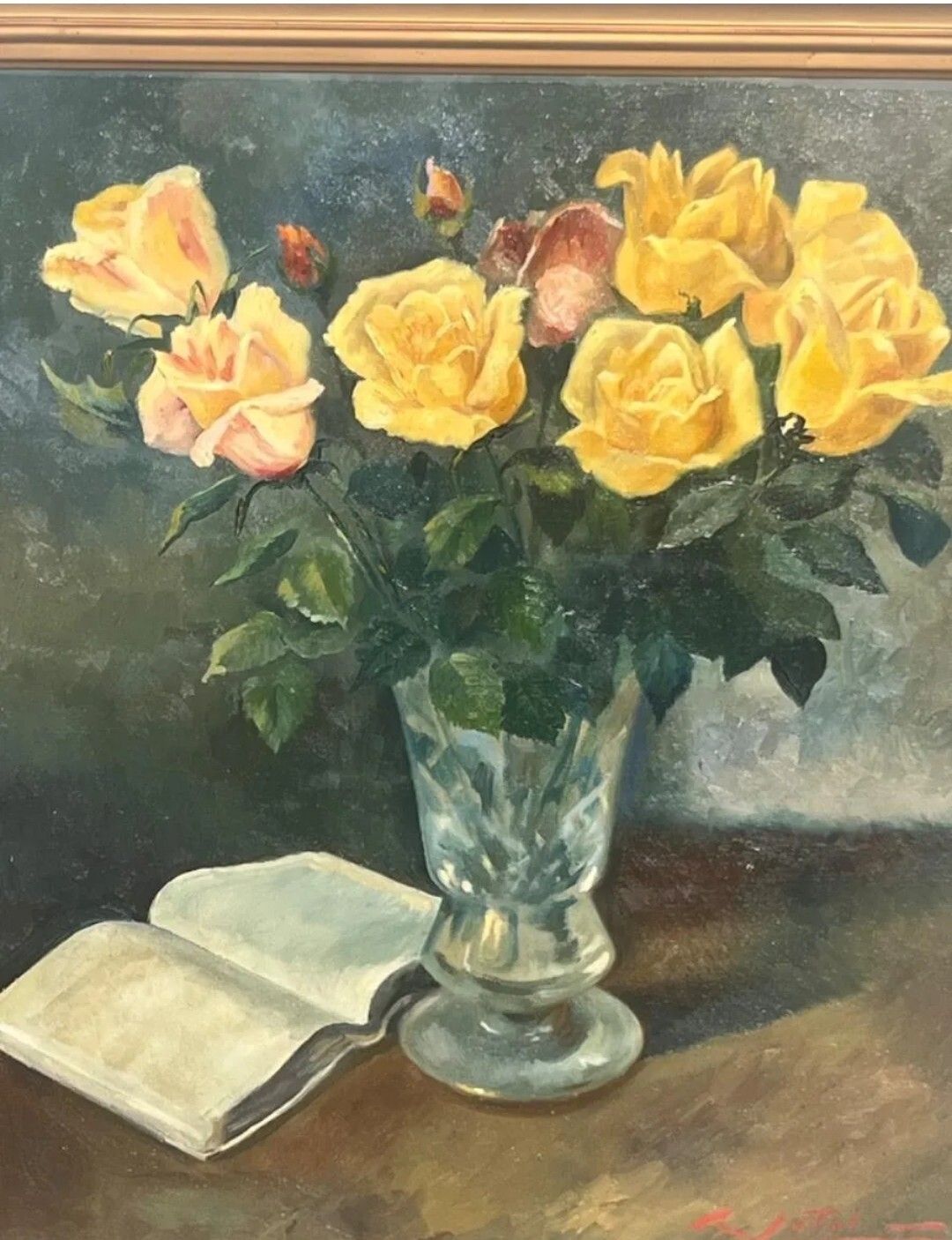 Antique Still Life Oil Painting Bouquet Of Pink Flowers 20th Century