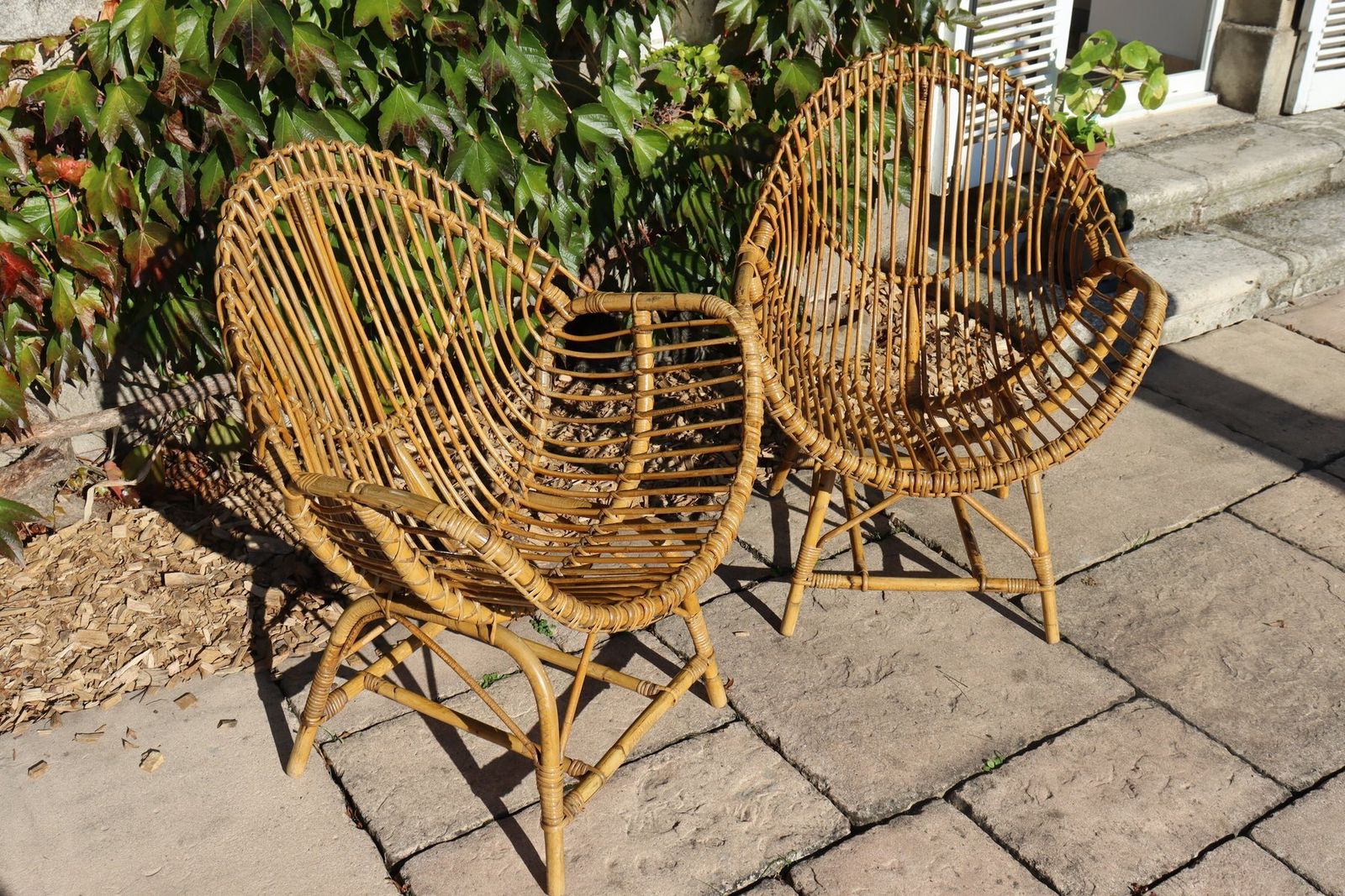 photo furniture Rattan And Bamboo Garden Furniture Attributed To Franco Albini, Italy, 1960s, Set Of 4