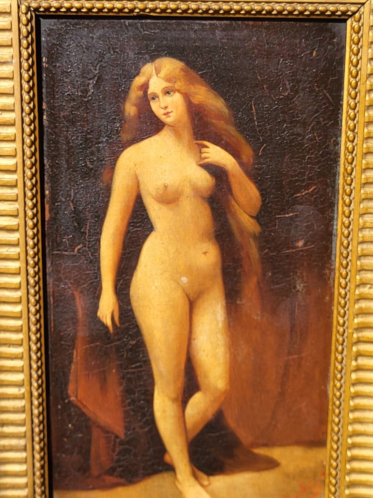 photo buy Female Nude. Oil Painting On Wood Panel Signed Style Xlxth Century