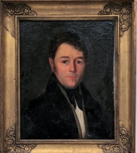 19th Century School. Portrait Of Man. Oil Painting On Canvas Marouflé On Cardboard Signed