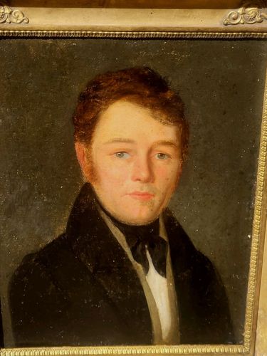 19th Century School. Portrait Of Man. Oil Painting On Canvas Marouflé On Cardboard Signed photo Art