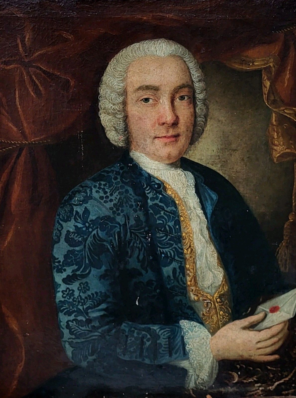 18e Eeuwse Franse School. Portret Van Een Man: Olieverf Op Doek. photo furniture