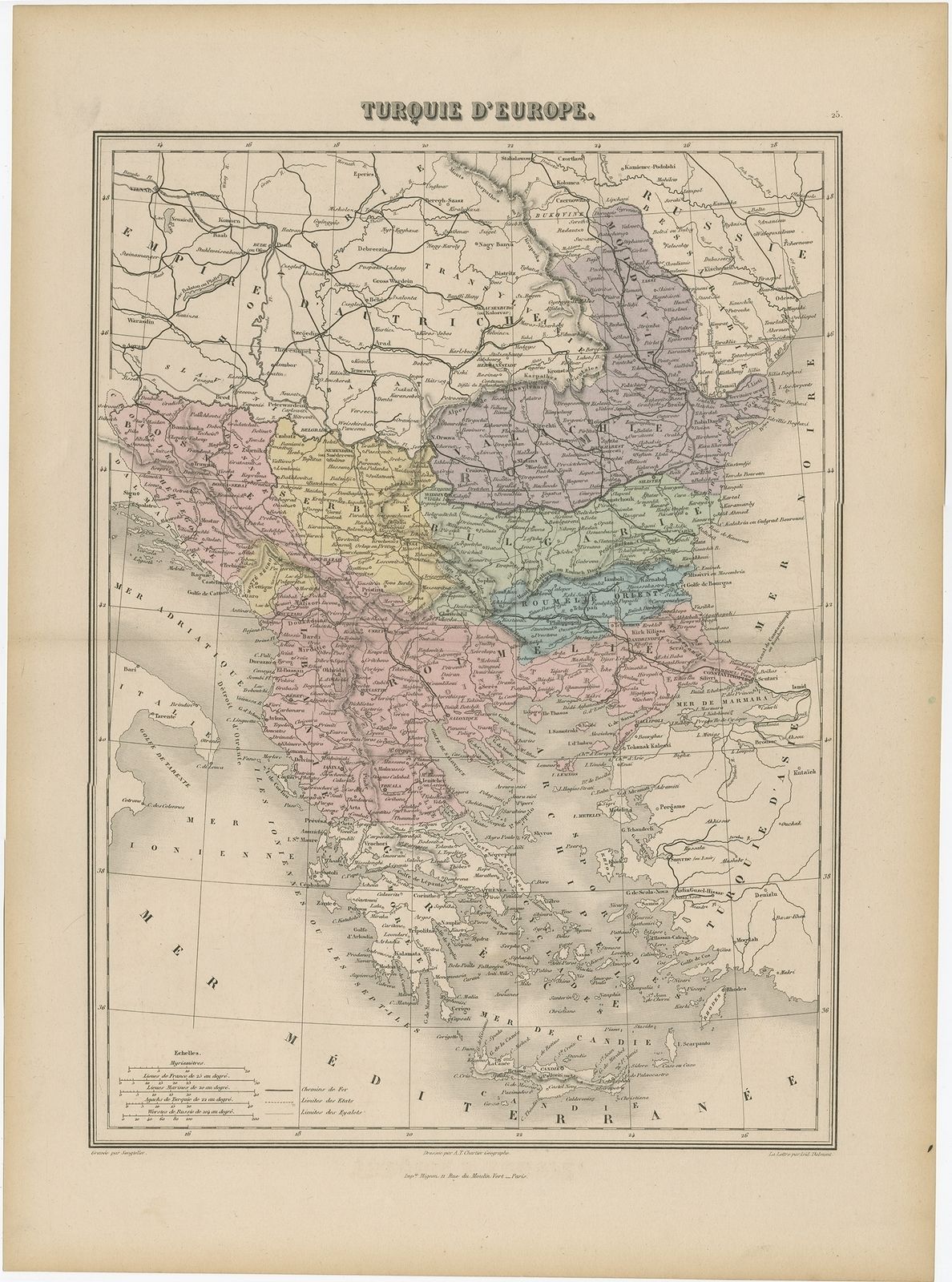 Antique Map Of Turkey In Europe By Migeon (1880)