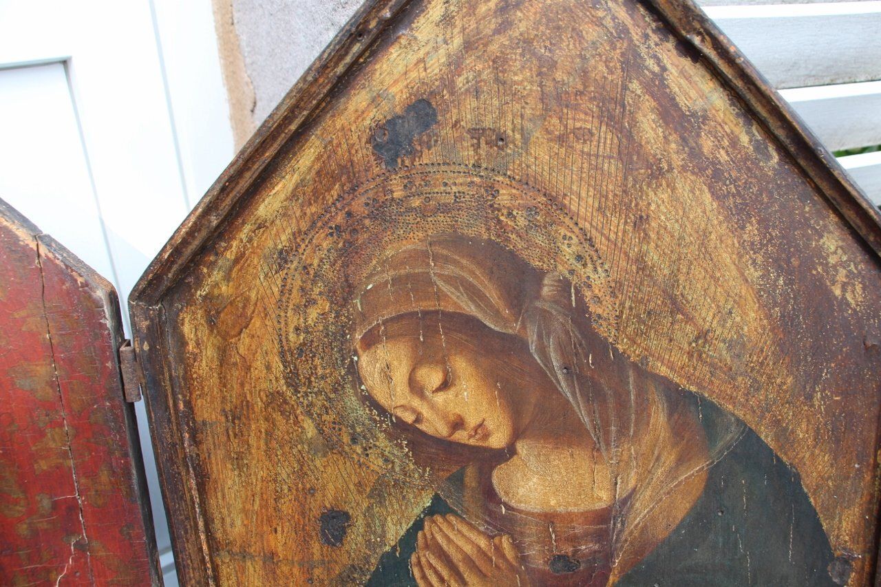 Italian Artist, The Virgin Mary Triptych, 18th Century, Large Painted Panel photo vinterior
