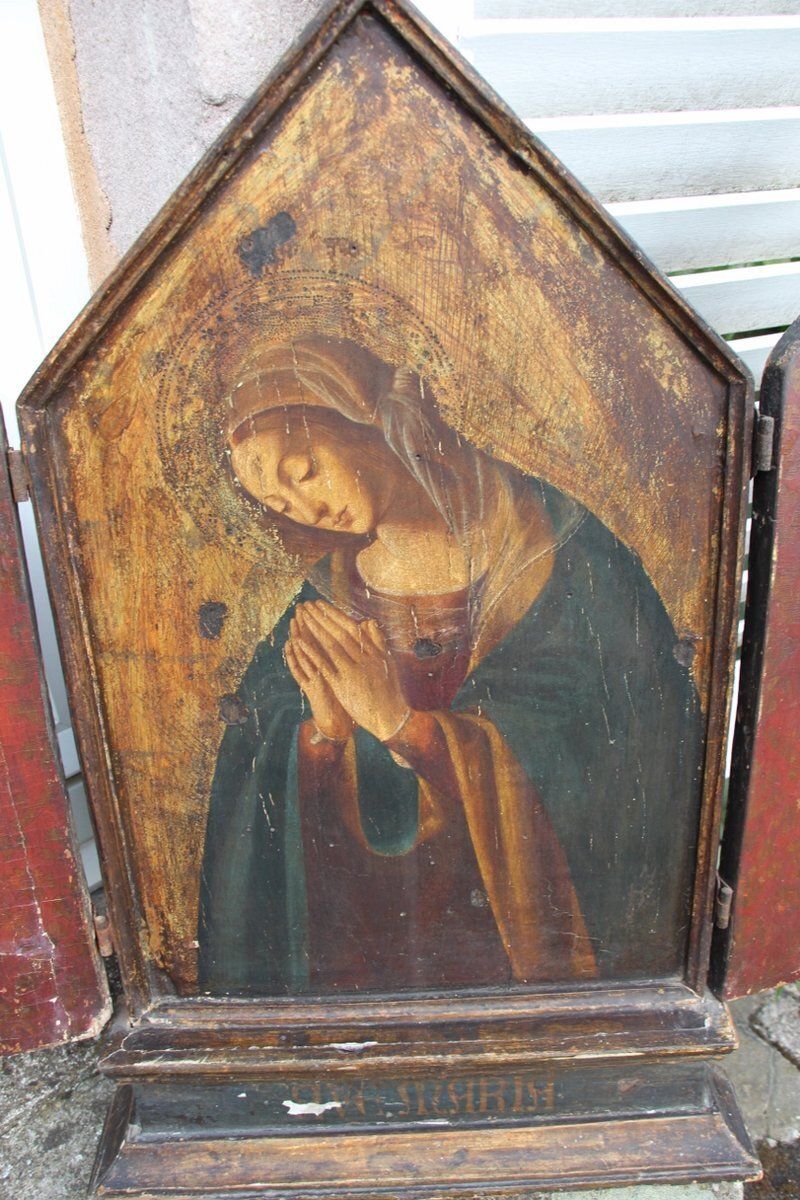 Italian Artist, The Virgin Mary Triptych, 18th Century, Large Painted Panel photo buy