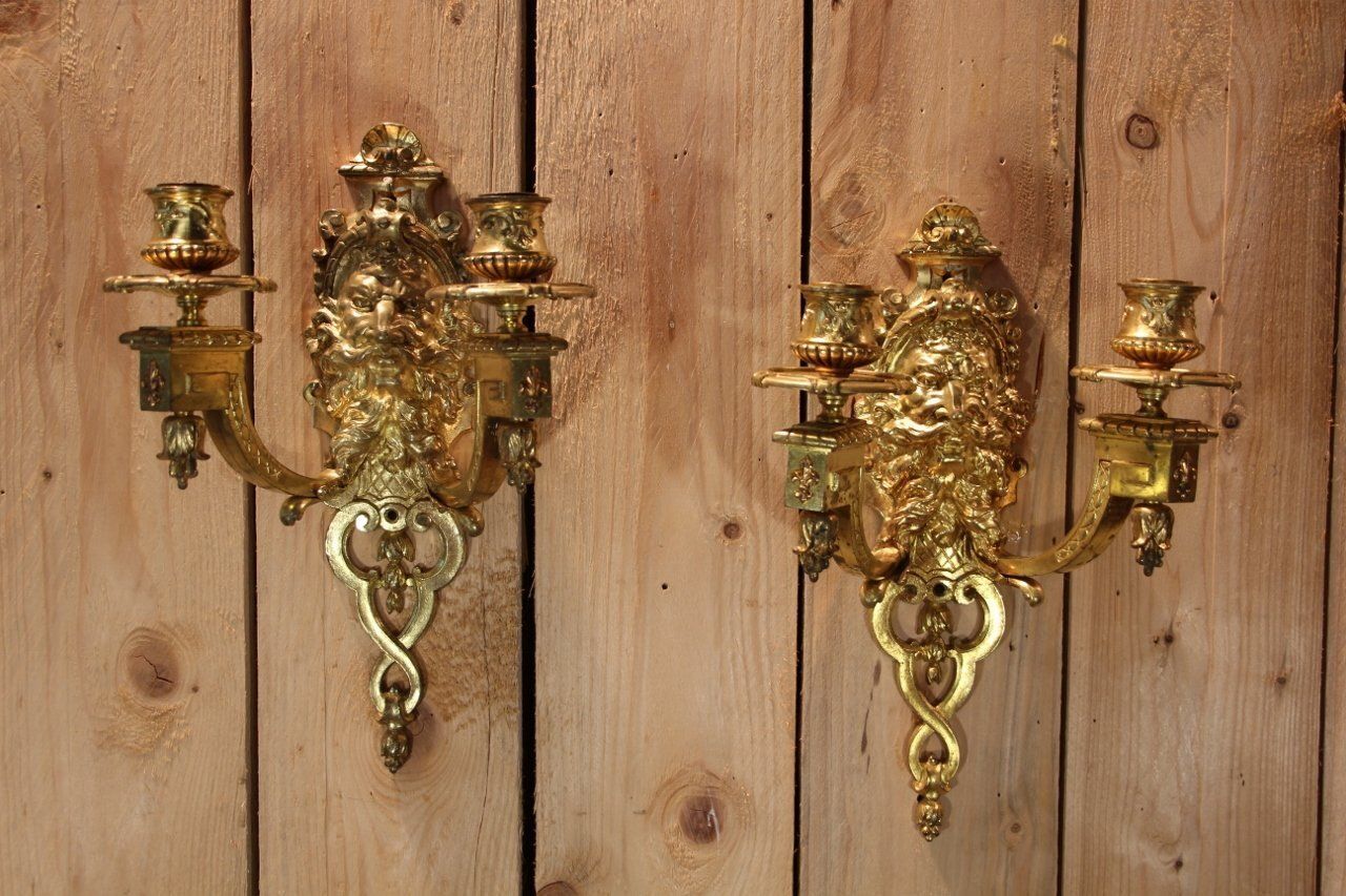 Gilt Bronze Wall Lights By Etienne Giraud, Lyon, France, Set Of 2