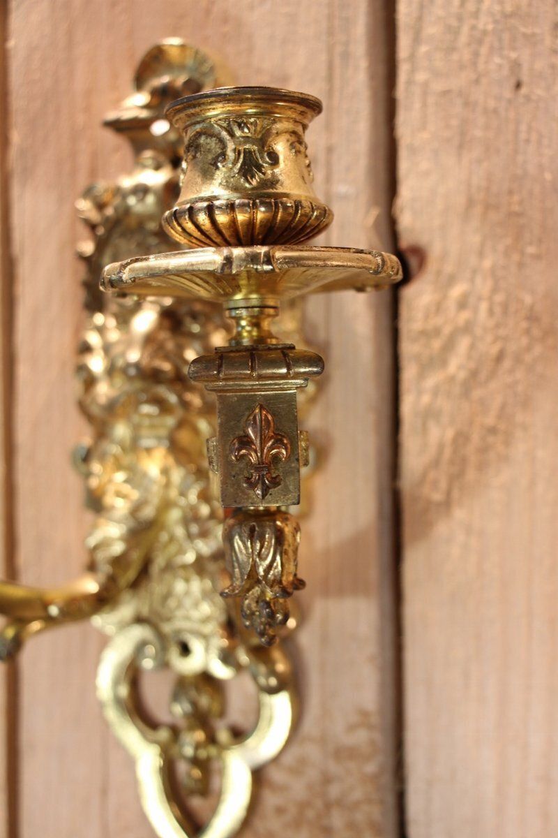 Gilt Bronze Wall Lights By Etienne Giraud, Lyon, France, Set Of 2 photo 1729.0