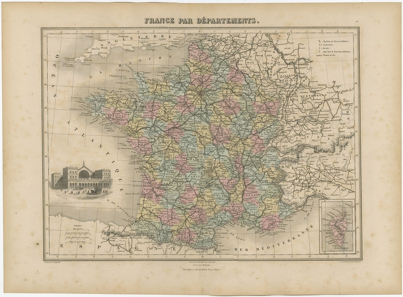 Antique Map Of The Departments Of France By Migeon (1880)