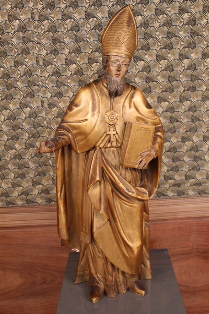 Large Statue Of A Holy Bishop, 18th Century, Gilded Wood