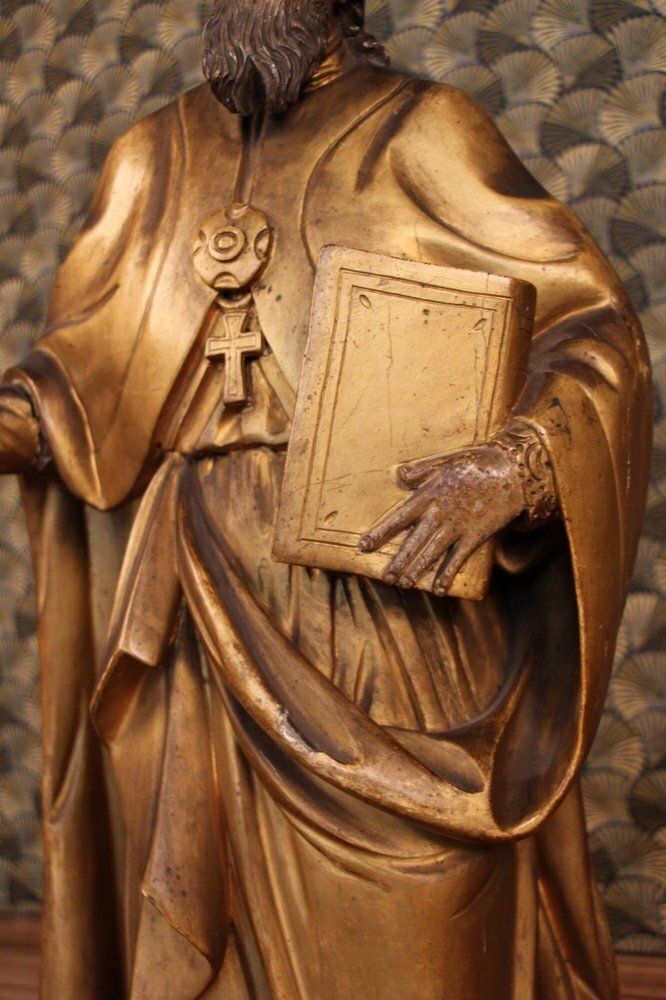 Large Statue Of A Holy Bishop, 18th Century, Gilded Wood photo buy